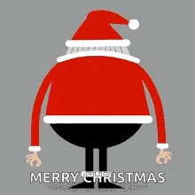 a cartoon of santa claus wearing a santa hat and gloves with the words merry christmas written on it .