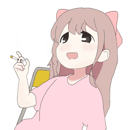 a girl in a pink shirt is holding a cigarette in her hand