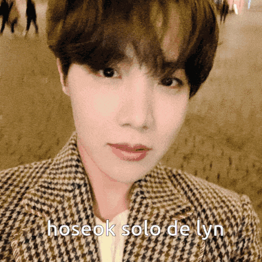 a close up of a person 's face with the words " hoseok solo de lyn " below it