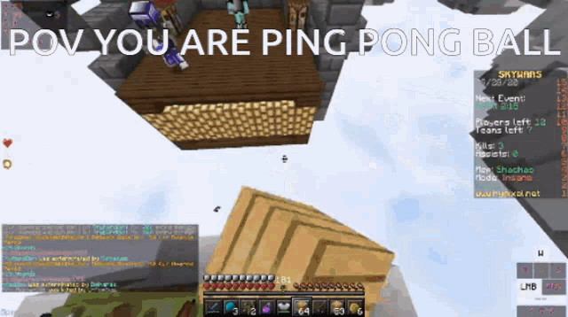 a screenshot of a video game with the words pov you are ping pong ball