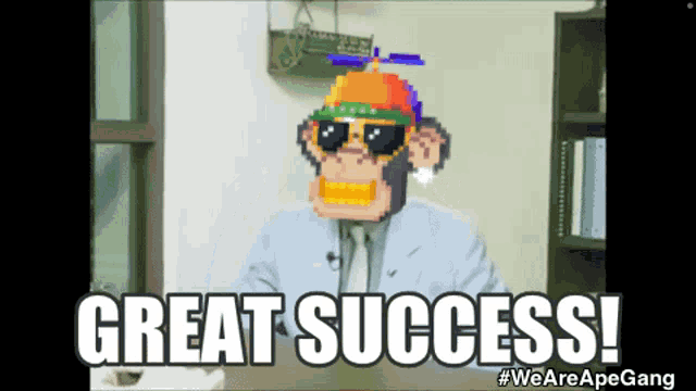 a pixelated image of a man with the words great success