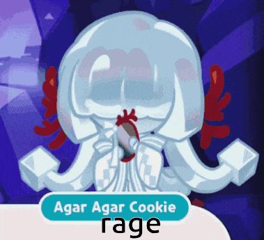 a cartoon character with the name agar agar cookie rage written on it