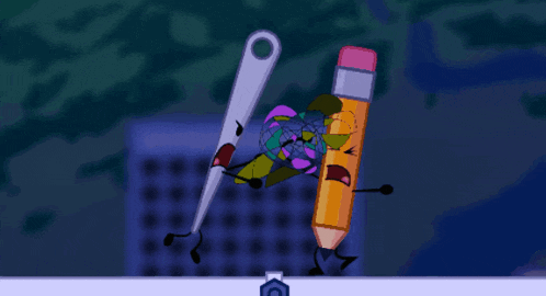 a cartoon drawing of a pencil and a scissors