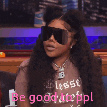 a woman wearing sunglasses and a grateful t-shirt says be good to ppl