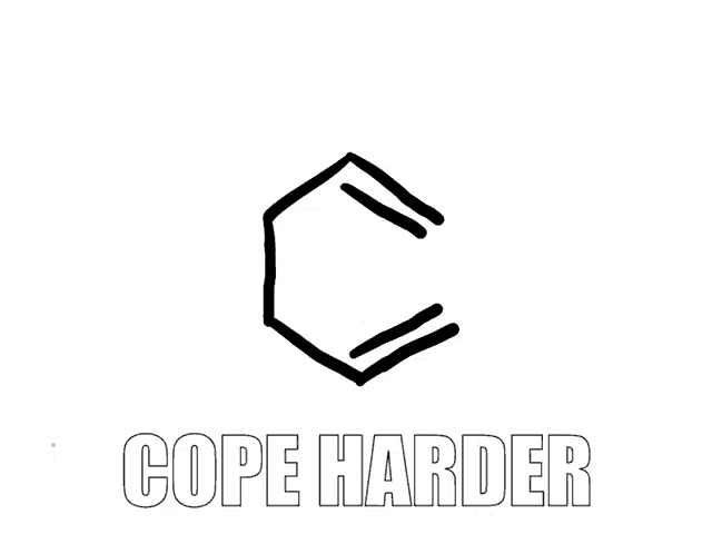 a drawing of a hexagon with the words cope harder written below it