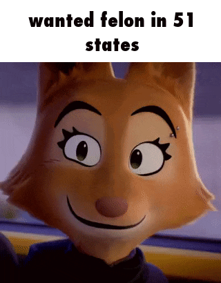 a cartoon cat is smiling and looking at the camera with the words `` wanted felon in 51 states '' below it .