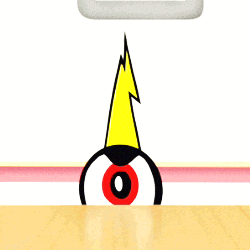 a cartoon character wearing a yellow hat and a red glove