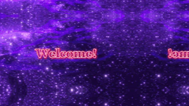 a purple background with the word welcome in red