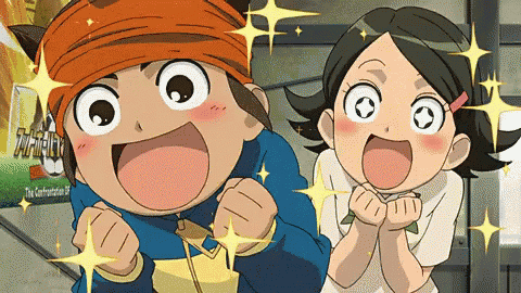 a boy and a girl are standing in front of a sign that says " the confrontation "
