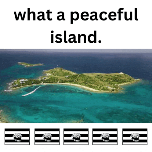 an aerial view of a small island in the middle of the ocean with the words what a peaceful island