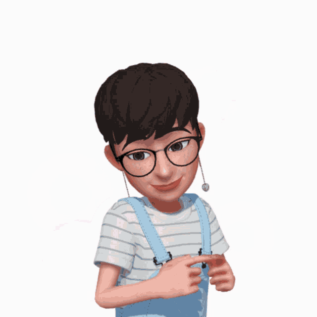 a cartoon girl wearing overalls and a striped shirt is smiling