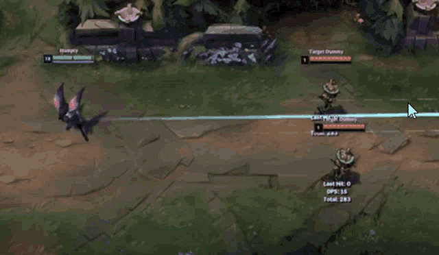 a screenshot of a league of legends game shows a player named hungry being killed by a target dummy