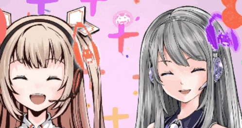 a drawing of two girls with headphones on their head