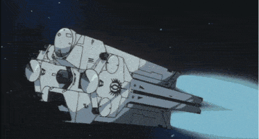 a space ship with the letter s on it is flying through the space