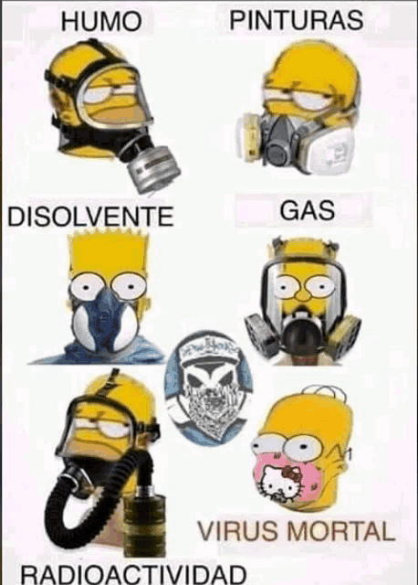 a picture of homer simpson wearing gas masks