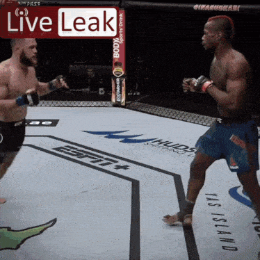 two men are fighting in a boxing ring with the words live leak on the bottom