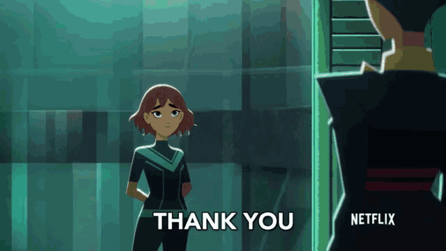 a cartoon character says thank you to another character