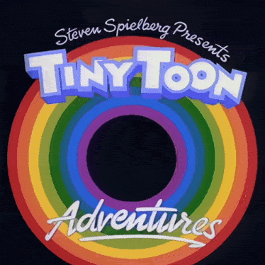 a tiny toon adventures logo with a rainbow background