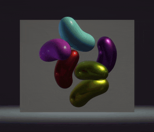 a bunch of colorful objects floating in the air