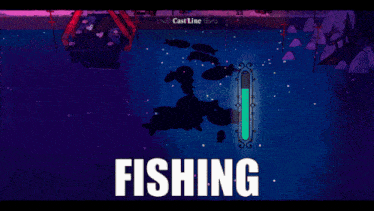 a video game called fishing with a purple background