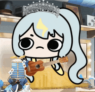 a cartoon drawing of a girl holding a guitar