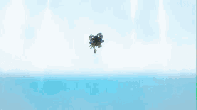 a cartoon character flying over a body of water