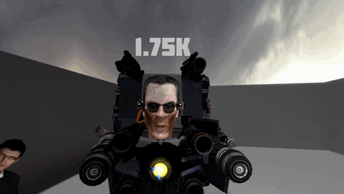a video game shows a man sitting in a chair with the number 1.75k above him