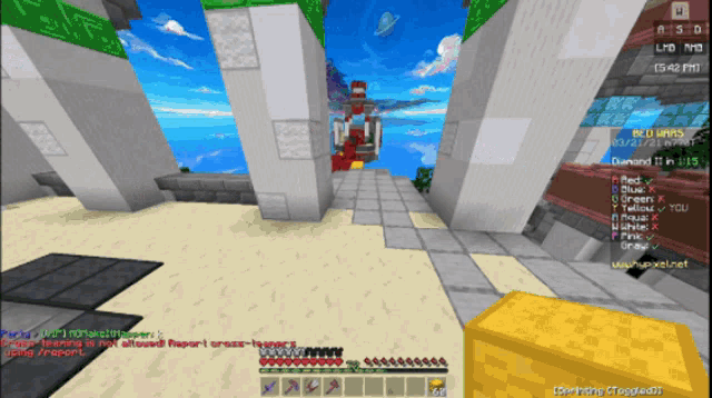 a screenshot of a minecraft game with a message that says ' using report ' on it