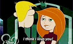 a cartoon character says i think i love you to kim possible