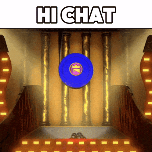 a sign that says hi chat on it with a blue circle in the middle