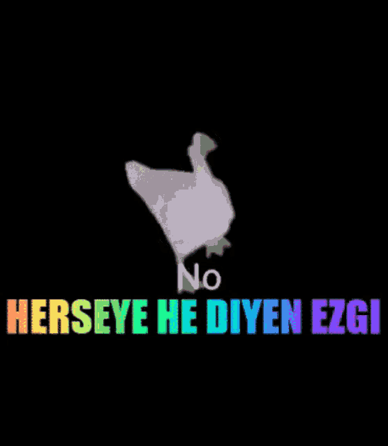 a white goose is walking with the words no herseye he diyen ezgi behind it