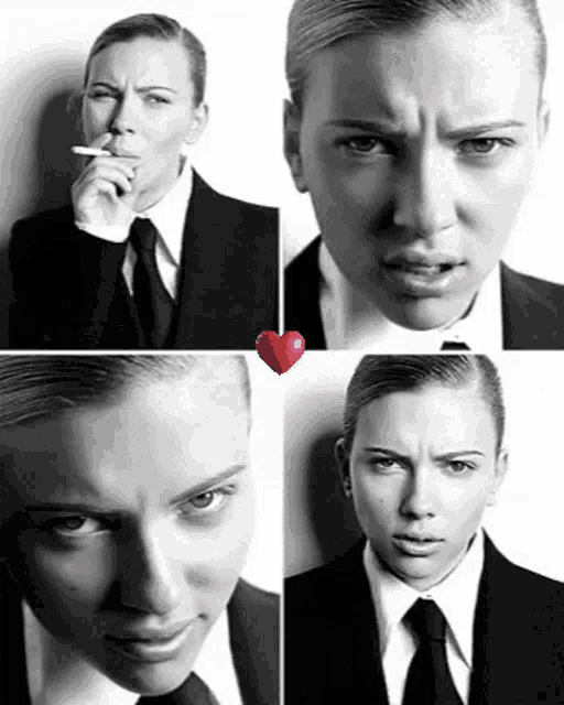 a black and white photo of a woman in a suit