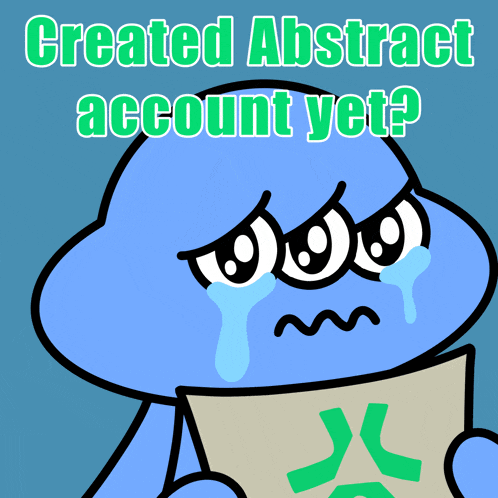 a blue cartoon character is crying while holding a piece of paper that says " created abstract account yet "