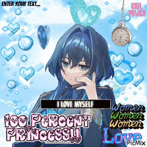 a picture of a girl with the words i love myself 100 percent princess on it