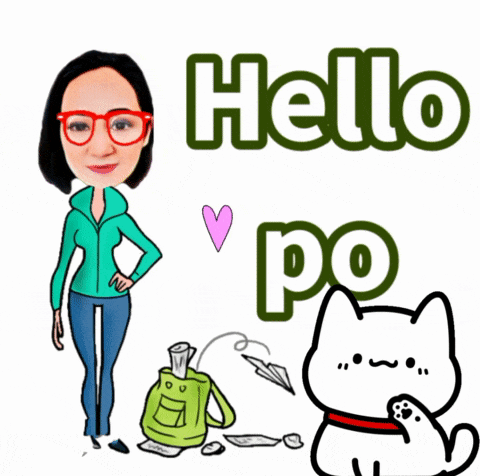 a cartoon of a woman and a cat with the words hello po