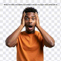 a man in an orange shirt is holding his head with his hands