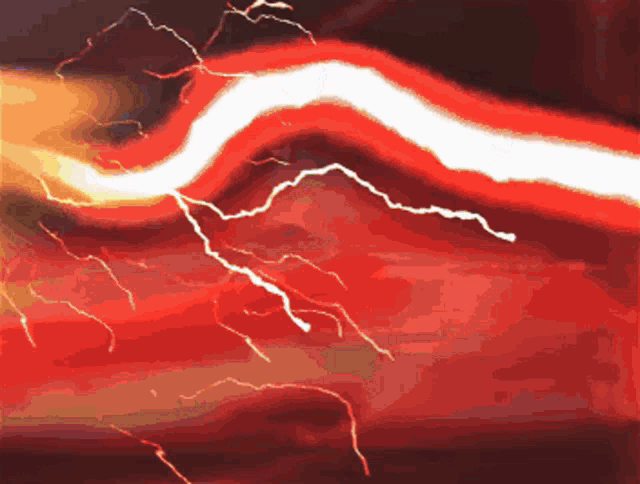 lightning strikes on a red background with a white stripe