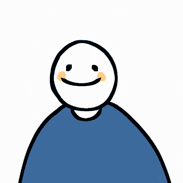 a cartoon drawing of a person with a smiley face and a blue shirt