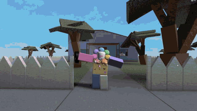 a person in a video game with a bunch of balloons