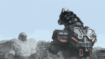 a giant sheep is standing next to a giant robot