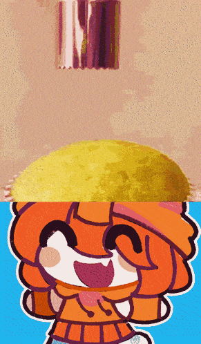a cartoon drawing of a girl with a yellow hat on