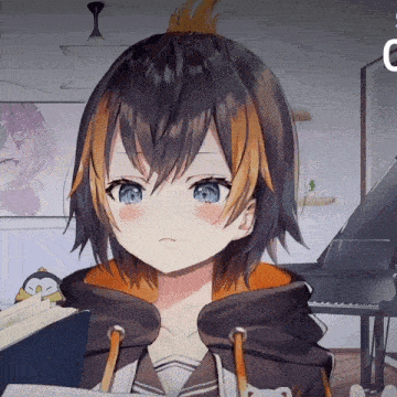 a girl with short hair and blue eyes looks angry
