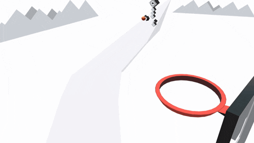 a basketball is going through a red hoop on a white background