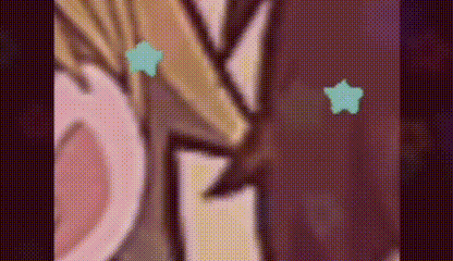a close up of a cartoon character 's face with a blue star on it .