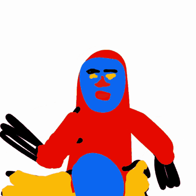a drawing of a person with a blue mask on