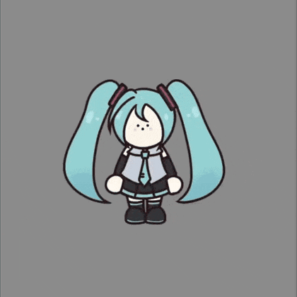 a cartoon drawing of hatsune miku with a gray background