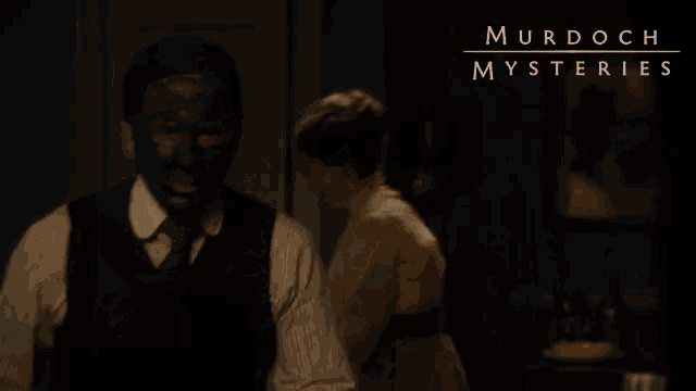 a poster for murdoch mysteries shows a man with a mask on