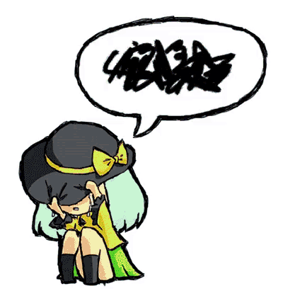 a cartoon drawing of a girl with a speech bubble above her