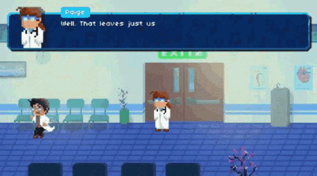 a doctor talking to a patient named paige in a waiting room