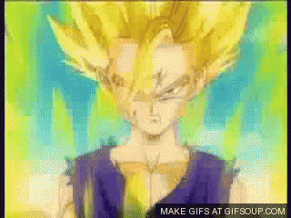 a gif of a dragon ball z character with the words make gifs at gifsoup.com below it